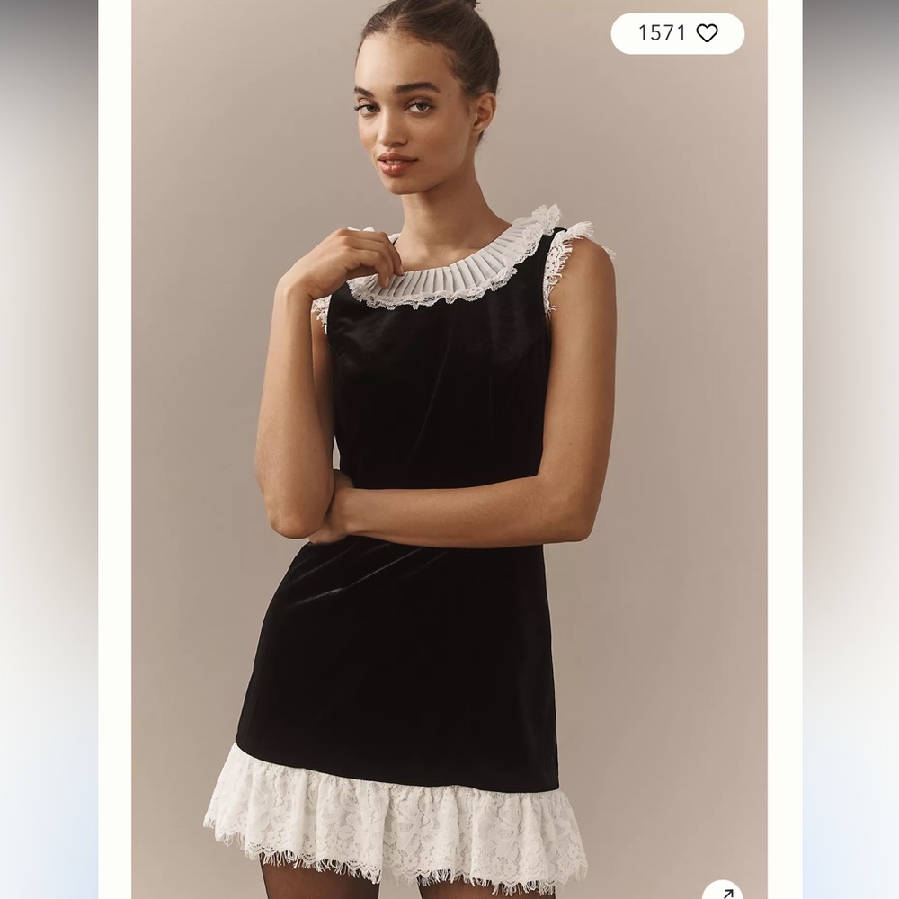 By Anthropologie Ruffle-Trim Velvet Mini Dress size 14 brand new never worn